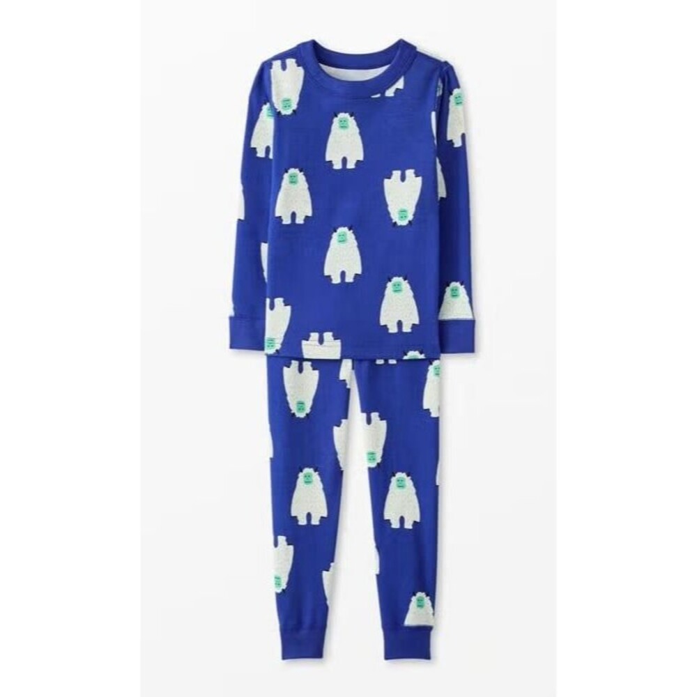 Hanna Andersson Holiday Long Pajamas, Are You Yeti Print, Size 5T
